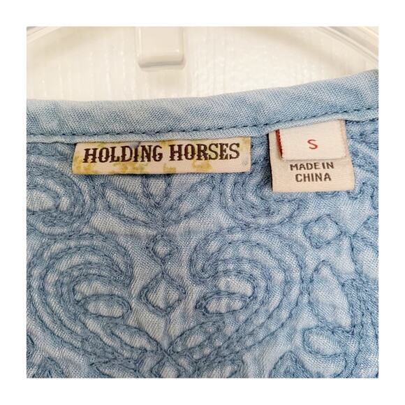 Anthropologie Holding Horses Chambray Riley Plumage Embroidered Dress Small - Picture 5 of 6
